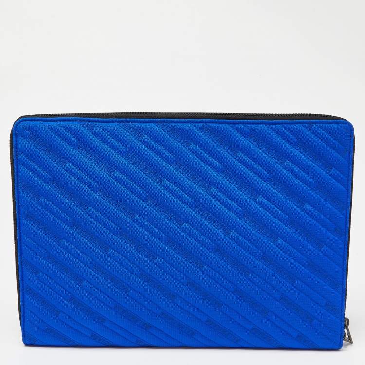 Pre Owned Balenciaga Blue Quilted Nylon Explorer Laptop Case