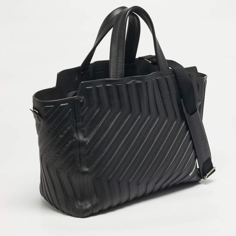 Pre Owned Balenciaga Car East West M Black Embossed Leather Tote