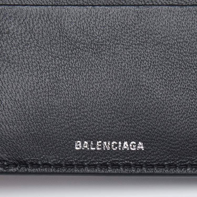 Pre Owned Balenciaga Black Leather Logo Bifold Wallet