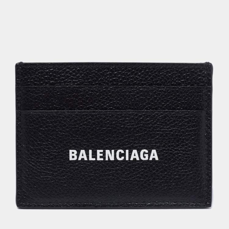 Pre Owned Balenciaga Black Leather Logo Printed Card Holder 