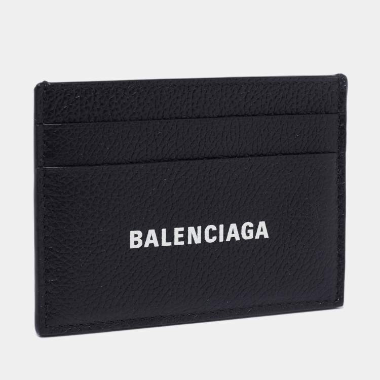 Pre Owned Balenciaga Black Leather Logo Printed Card Holder 