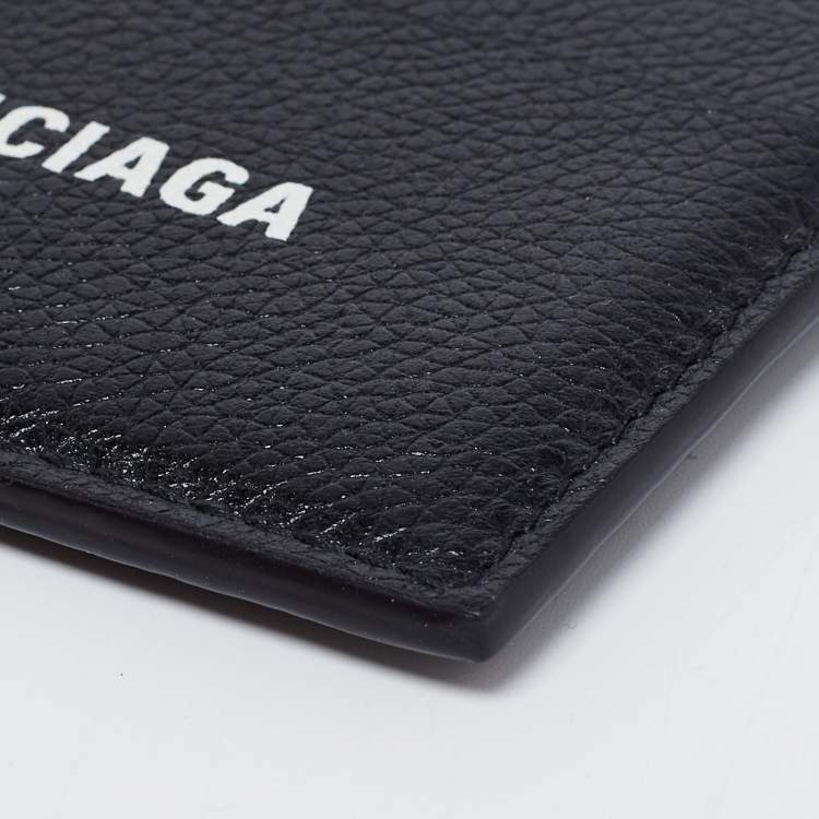 Pre Owned Balenciaga Black Leather Logo Printed Card Holder 