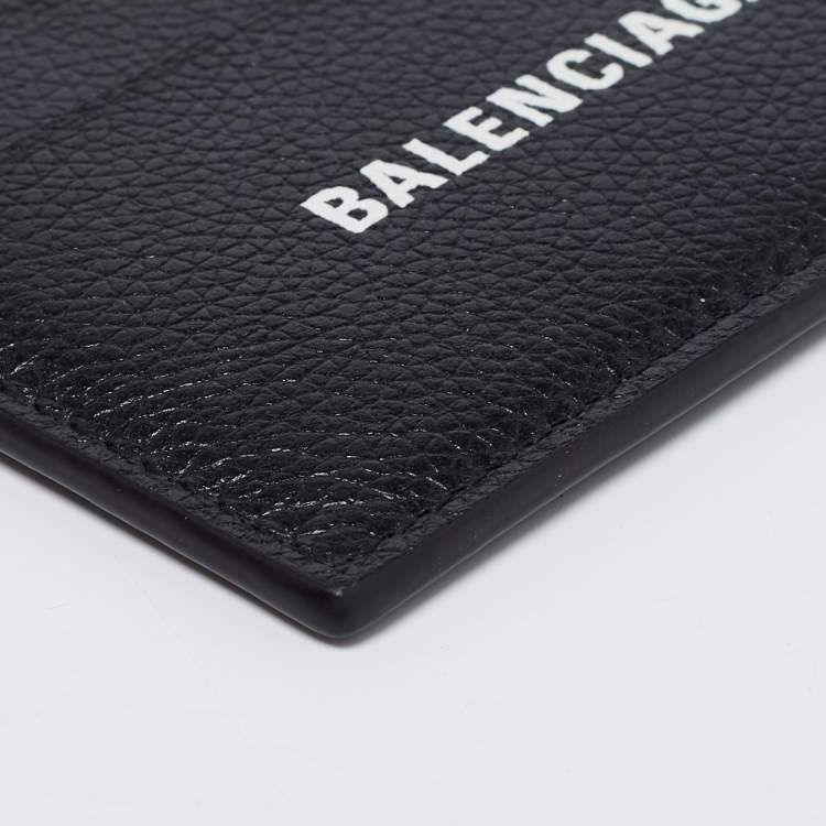 Pre Owned Balenciaga Black Leather Logo Printed Card Holder 