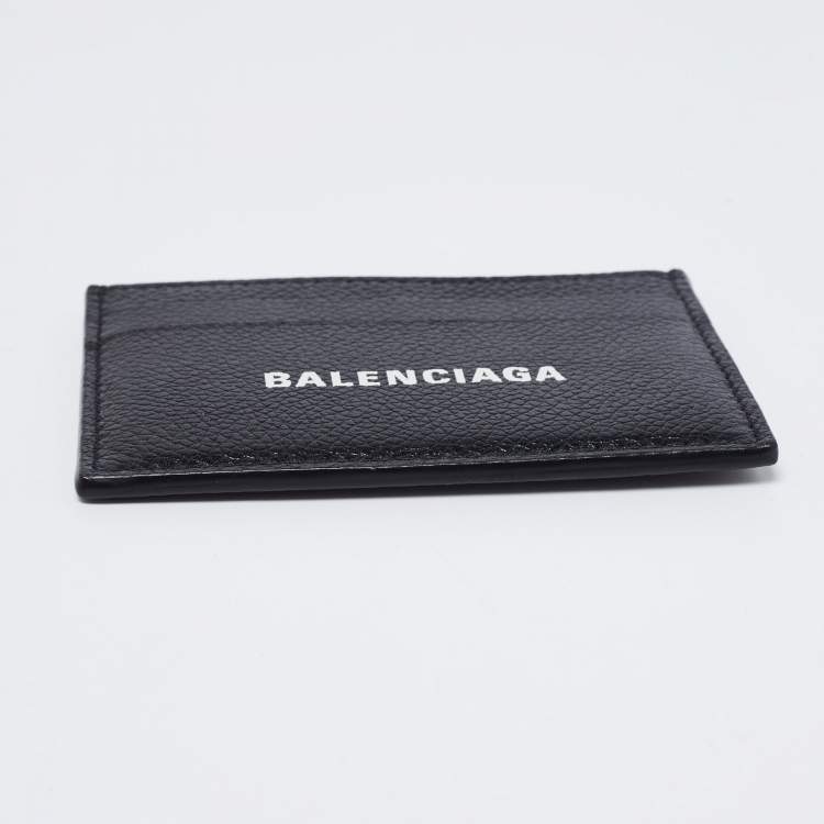 Pre Owned Balenciaga Black Leather Logo Printed Card Holder 