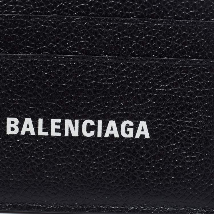 Pre Owned Balenciaga Black Leather Logo Printed Card Holder 