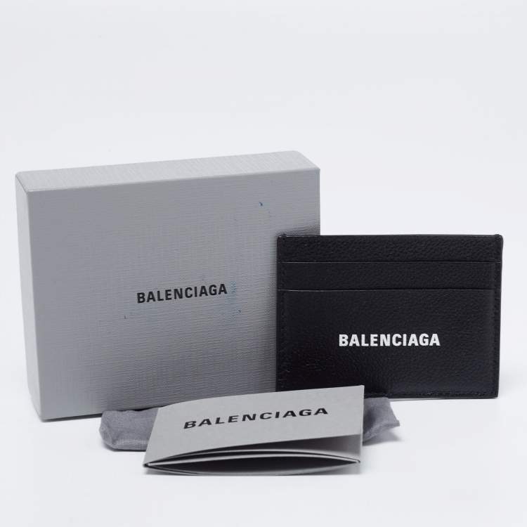 Pre Owned Balenciaga Black Leather Logo Printed Card Holder 