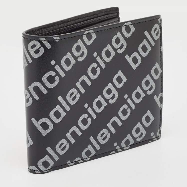 Pre Owned Balenciaga Black/Grey Leather Logo Bifold Wallet