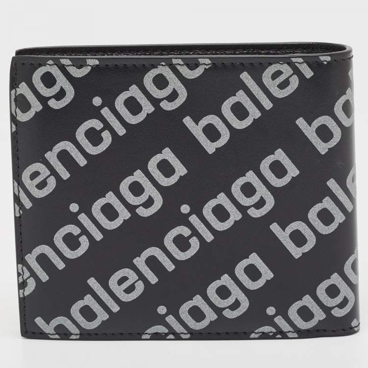 Pre Owned Balenciaga Black/Grey Leather Logo Bifold Wallet
