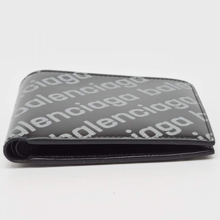 Pre Owned Balenciaga Black/Grey Leather Logo Bifold Wallet