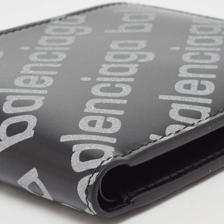 Pre Owned Balenciaga Black/Grey Leather Logo Bifold Wallet
