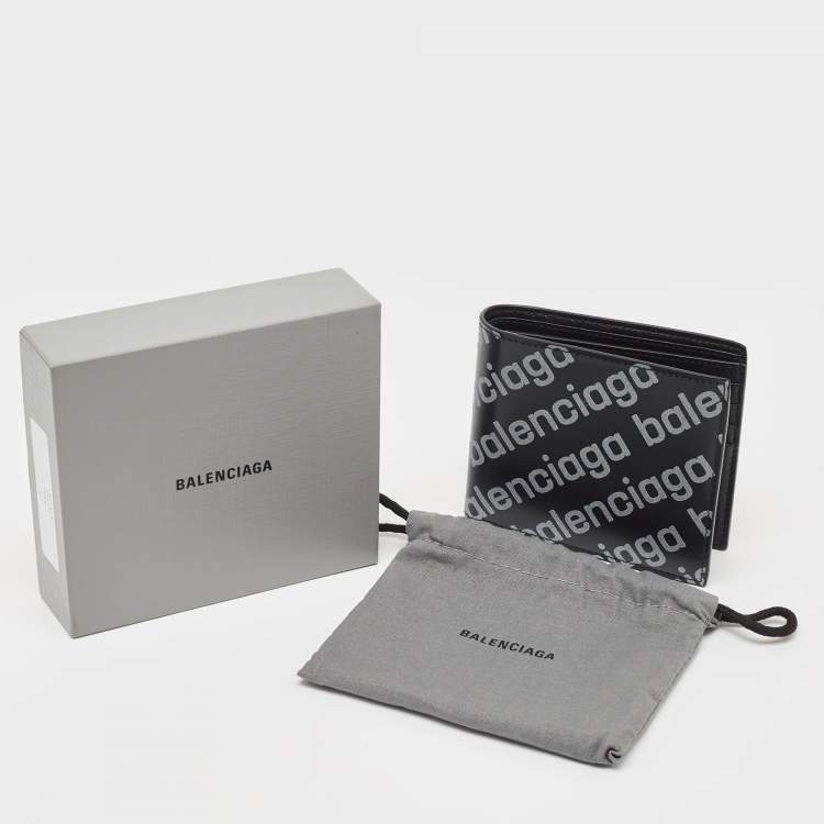 Pre Owned Balenciaga Black/Grey Leather Logo Bifold Wallet