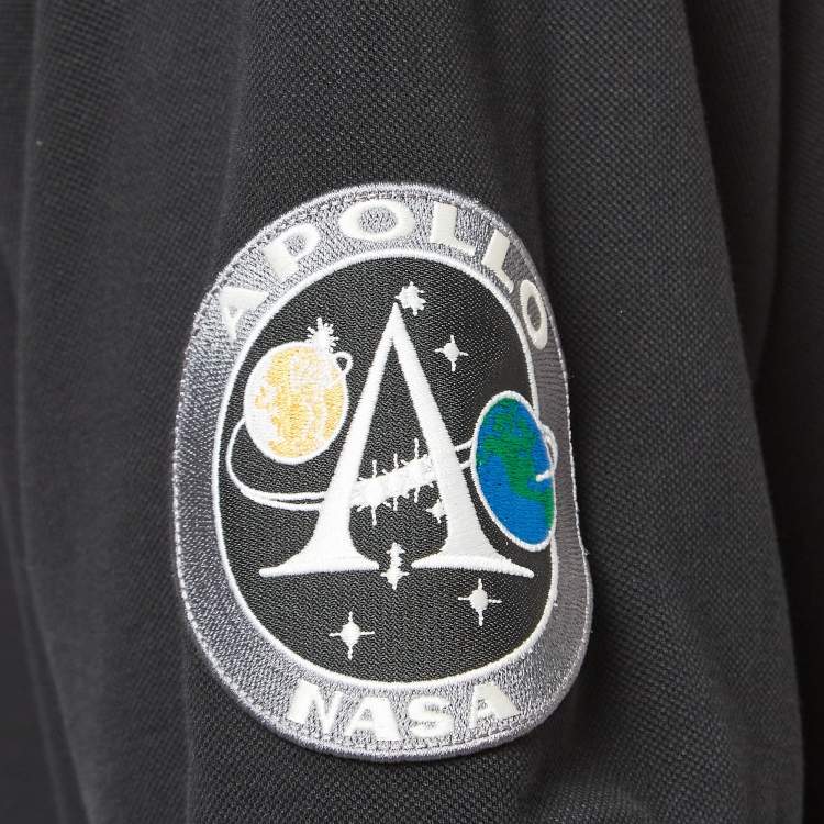 Pre Owned Balenciaga X Nasa Black Space Applique Cotton Polo T-Shirt XL