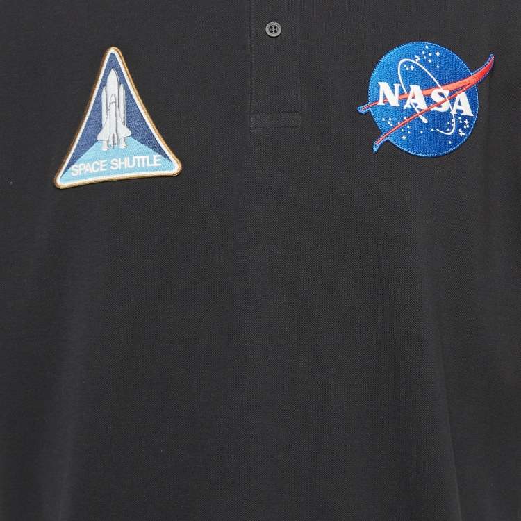 Pre Owned Balenciaga X Nasa Black Space Applique Cotton Polo T-Shirt XL