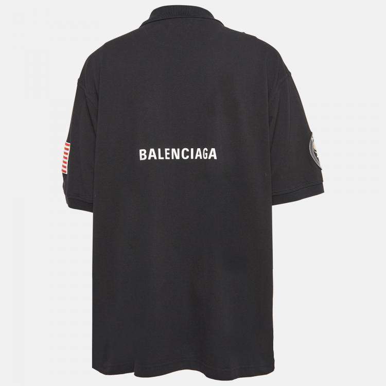 Pre Owned Balenciaga X Nasa Black Space Applique Cotton Polo T-Shirt XL