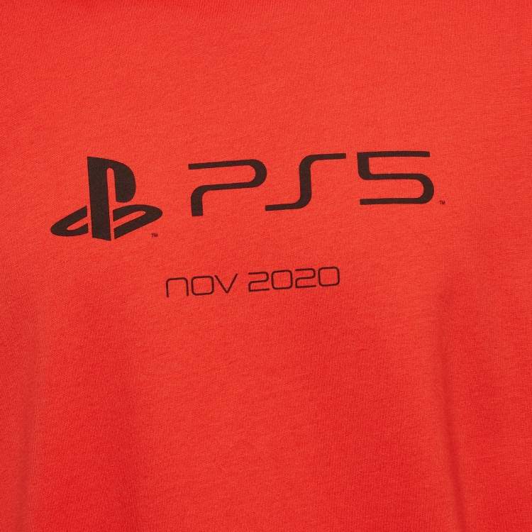 Pre Owned Balenciaga X PS5 Red Printed Cotton Boxy T-shirt L