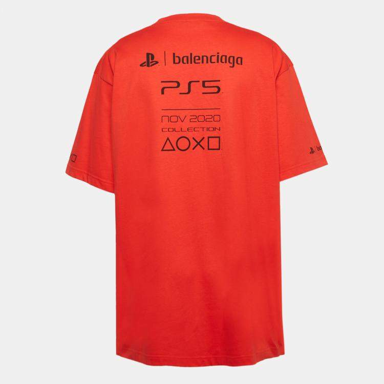Pre Owned Balenciaga X PS5 Red Printed Cotton Boxy T-shirt L