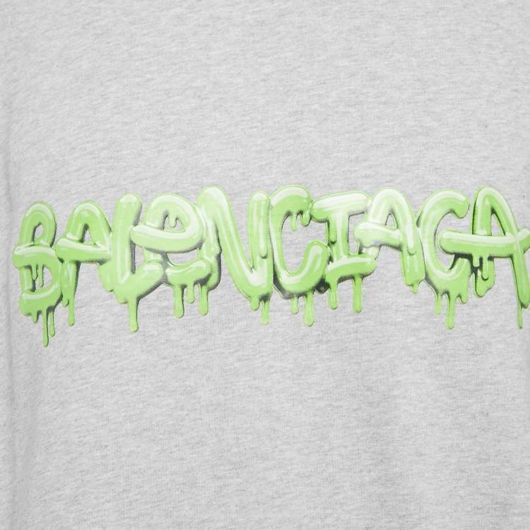 Pre Owned Balenciaga Grey Logo Print Cotton Jersey Oversized T-Shirt L