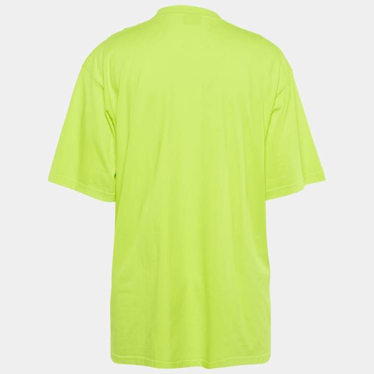 Pre Owned Balenciaga Florescent Yellow Logo Print Cotton Oversized Unisex T-Shirt M 