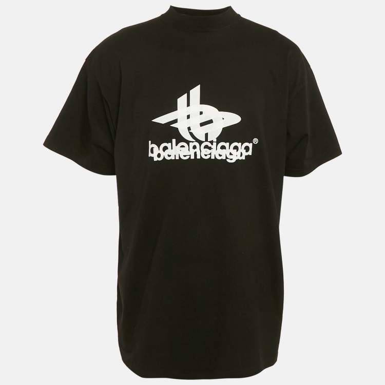 Pre Owned Balenciaga Unisex Black Logo Print Cotton Oversized T-Shirt M