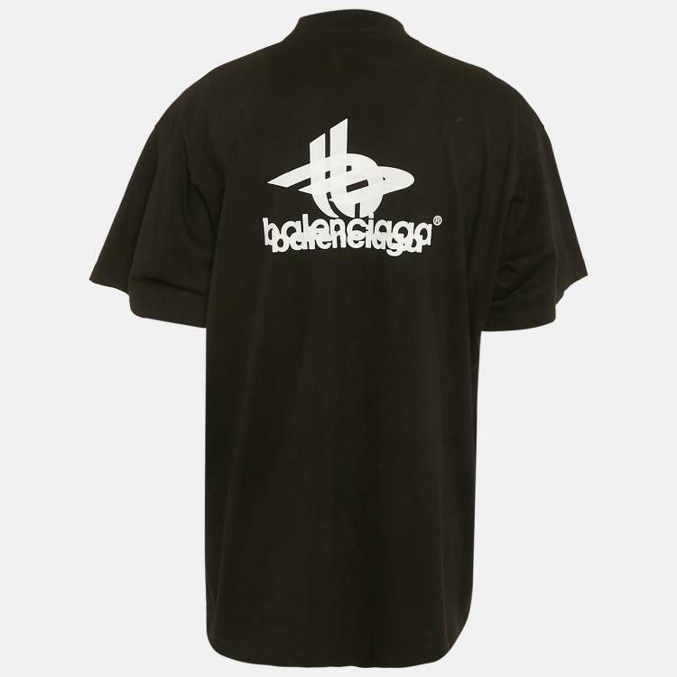 Pre Owned Balenciaga Unisex Black Logo Print Cotton Oversized T-Shirt M