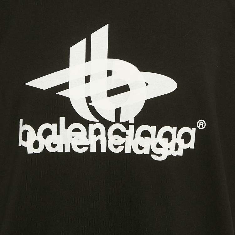 Pre Owned Balenciaga Unisex Black Logo Print Cotton Oversized T-Shirt M