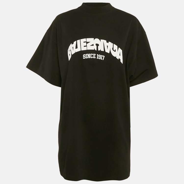Pre Owned Balenciaga Black Flip Logo Embroidered Cotton Oversized T-Shirt M