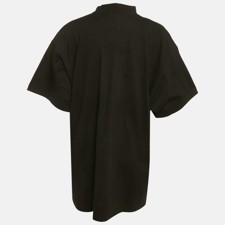 Pre Owned Balenciaga Black Flip Logo Embroidered Cotton Oversized T-Shirt M