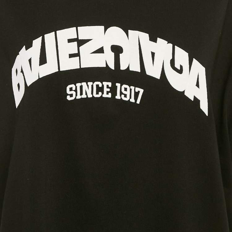 Pre Owned Balenciaga Black Flip Logo Embroidered Cotton Oversized T-Shirt M