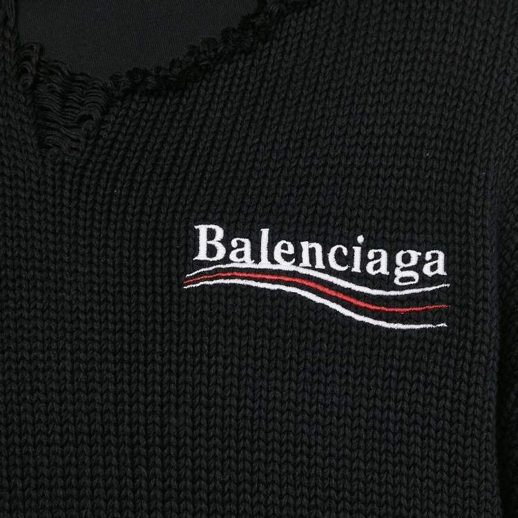 Pre Owned Balenciaga Unifit Black Rob Knit Political Campaign Destroyed Hoodie S