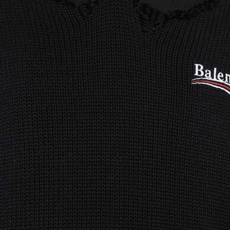 Pre Owned Balenciaga Unifit Black Rob Knit Political Campaign Destroyed Hoodie S