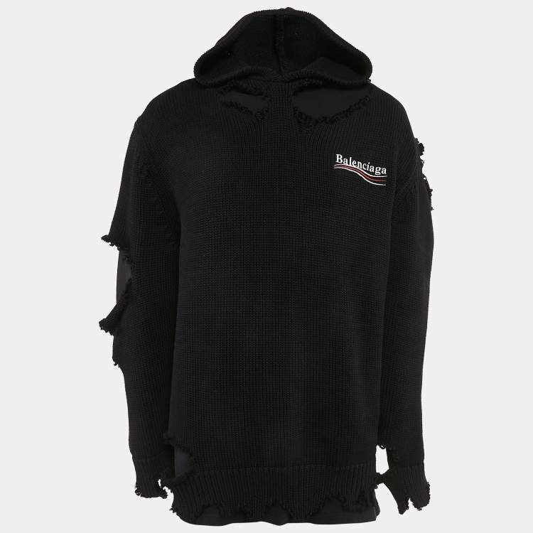 Pre Owned Balenciaga Unifit Black Rob Knit Political Campaign Destroyed Hoodie S