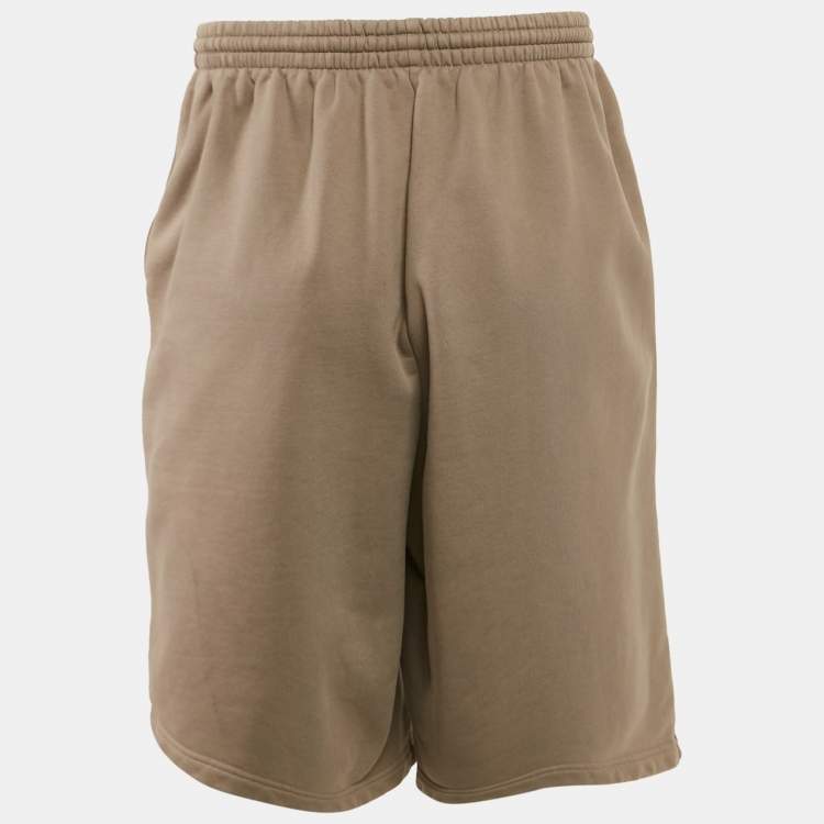 Pre Owned Balenciaga Unifit Taupe Logo Embroidered Cotton Sweat Shorts XXS
