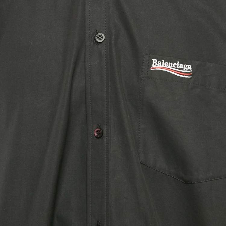 Pre Owned Balenciaga Black Logo Embroidery Poplin Button Front Oversized Shirt M