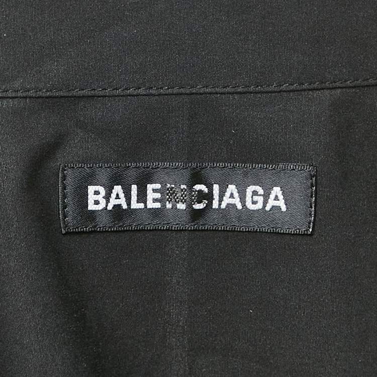 Pre Owned Balenciaga Black Logo Embroidery Poplin Button Front Oversized Shirt M