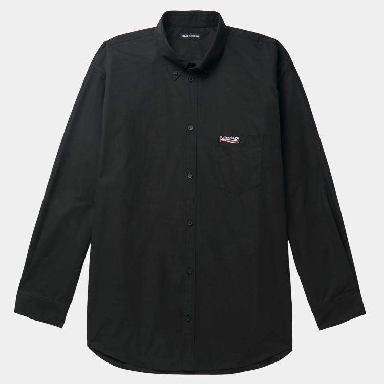 Pre Owned Balenciaga Black Logo Embroidery Poplin Button Front Oversized Shirt M
