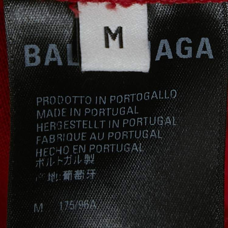 Pre Owned Balenciaga Unisex Red Logo Print Jersey Distressed  T-Shirt M