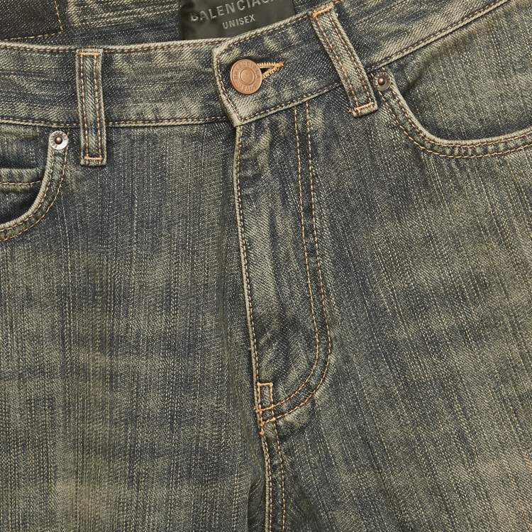Pre Owned Balenciaga Unisex Blue Faded Raw Edge Shorts M