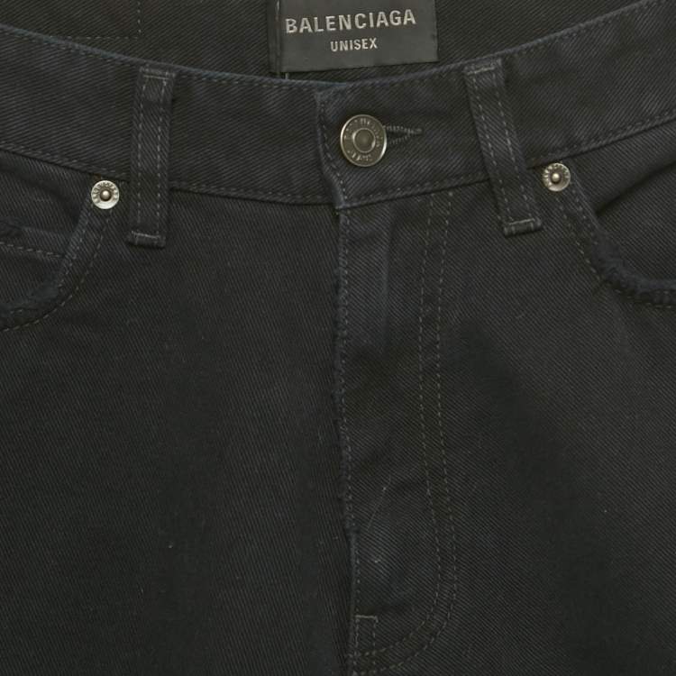 Pre Owned Balenciaga Unisex Black Denim Raw Edge Shorts M Waist 29"