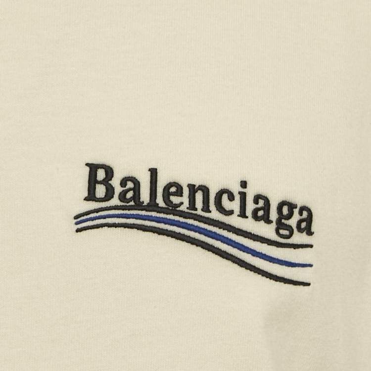 Pre Owned Balenciaga Cream Logo Embroidered Cotton Knit Oversized T-Shirt S