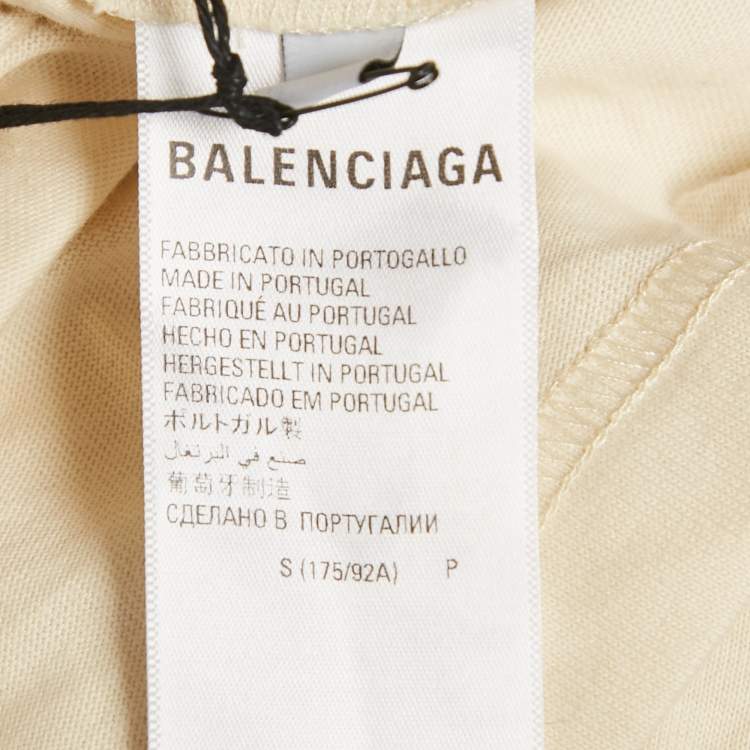 Pre Owned Balenciaga Cream Logo Embroidered Cotton Knit Oversized T-Shirt S