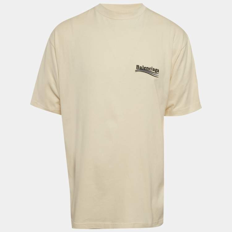 Pre Owned Balenciaga Cream Logo Embroidered Cotton Knit Oversized T-Shirt S