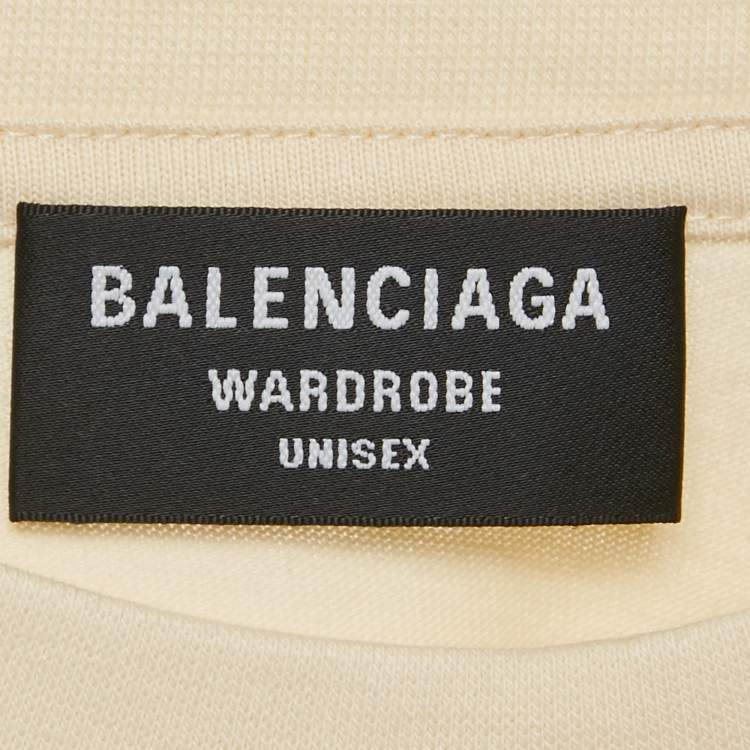 Pre Owned Balenciaga Cream Logo Embroidered Cotton Knit Oversized T-Shirt S