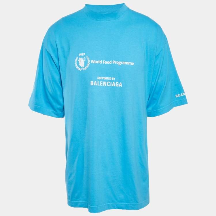 Pre Owned Balenciaga Blue WFP Printed Cotton Knit T-Shirt L