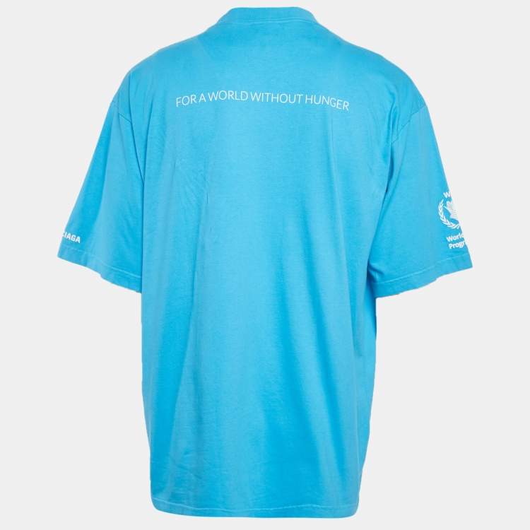 Pre Owned Balenciaga Blue WFP Printed Cotton Knit T-Shirt L