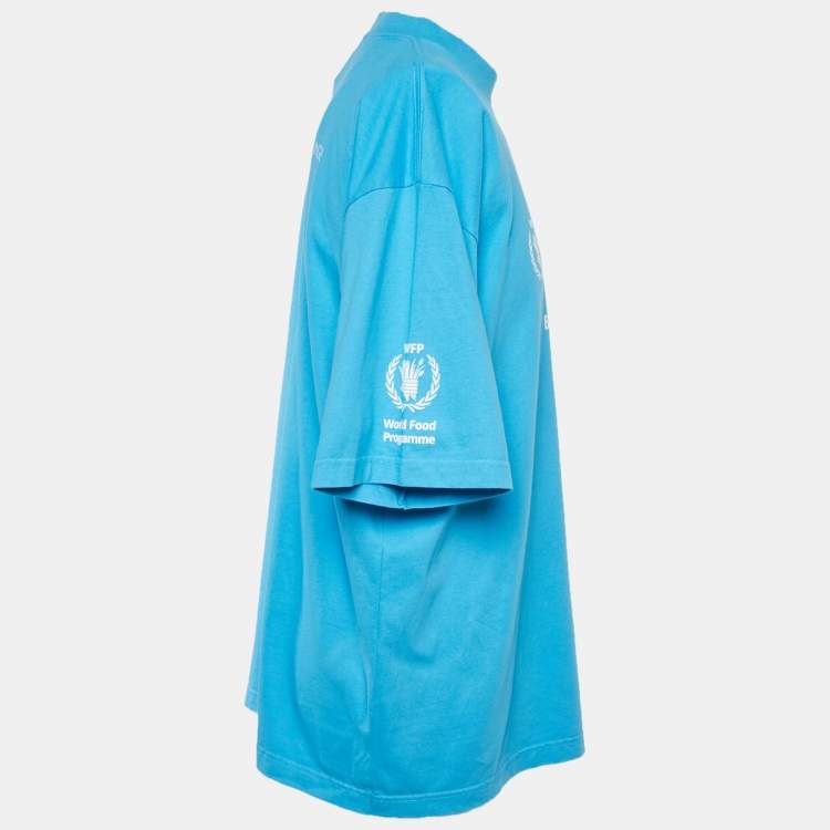 Pre Owned Balenciaga Blue WFP Printed Cotton Knit T-Shirt L