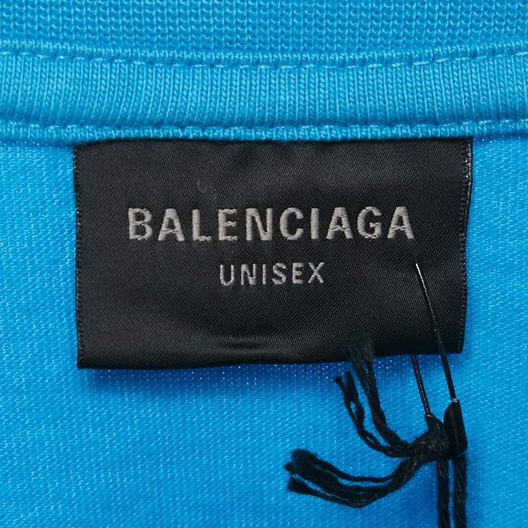 Pre Owned Balenciaga Blue WFP Printed Cotton Knit T-Shirt L