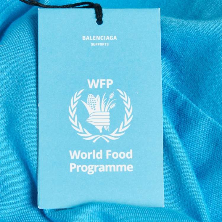 Pre Owned Balenciaga Blue WFP Printed Cotton Knit T-Shirt L