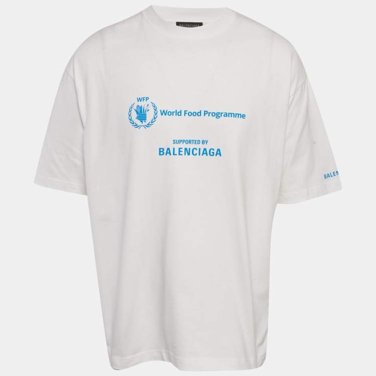 Pre Owned Balenciaga White WFP Printed Cotton Knit T-Shirt L