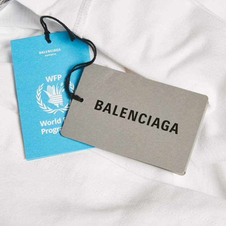 Pre Owned Balenciaga White WFP Printed Cotton Knit T-Shirt L