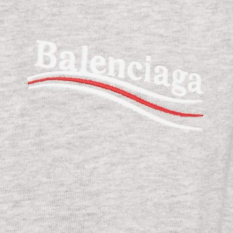 Pre Owned Balenciaga Grey Logo Embroidered Cotton Knit Oversized T-Shirt S